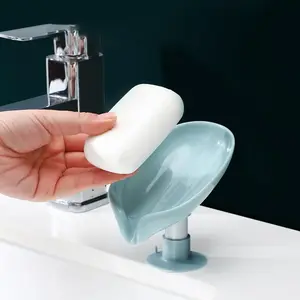 Boîte à savon en plastique en forme de feuille DS2775 pour salle de bain évier de cuisine ventouse porte-savon pour douche porte-savon auto-drainant
