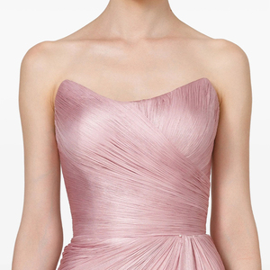 Vestido Formal Romántico Rosa Pálido sin Tirantes con Lazo en la Cintura, Drapeado, Fruncido y Asimétrico, Perfecto para Eventos y Celebraciones Elegantes - Product Image 3