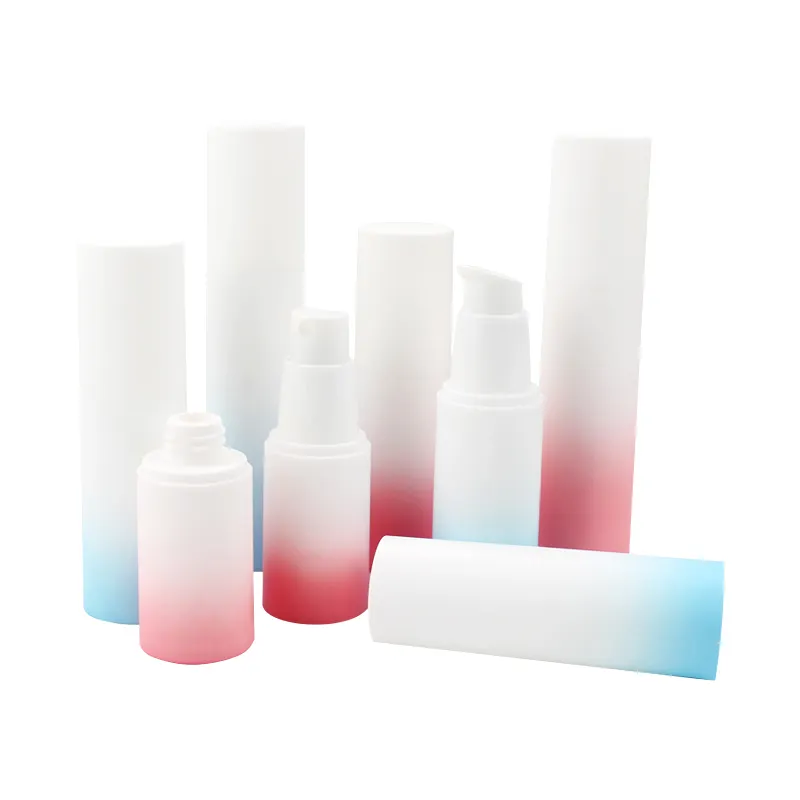 Garrafa spray de vácuo 30ml, soro cosmético, embalagem de cilindro, plástico, degradê, rosa, azul, creme de loção, bomba, sem ar, garrafas