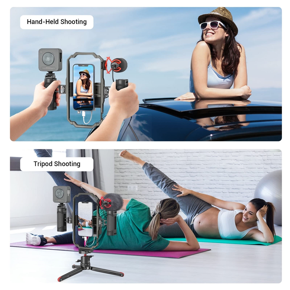 SmallRig ユニバーサル電話ビデオリグキット ハンドル付き アルミニウムハンドヘルドスタビライザー iPhone 14/ 13 Pro / Max用 Huaweiおよびその他のAndroid携 SmallRigユニバーサル電話ケージスマートフォンビデオリグキット、ハンドル付きVlogging Case Stabilizer for  Videomaker 2791B 2772*2