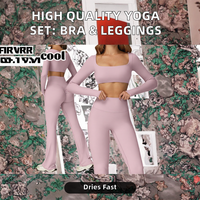 Leggings Deportivos de Cintura Alta Elástica, 2 Piezas, Manga Larga, Secado Rápido, Spandex/Nylon, Conjunto Deportivo para Mujer, Fitness, Yoga, Gimnasio