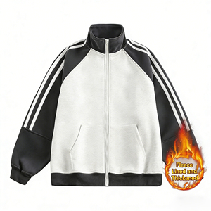 เสื้อแจ็คเก็ตสเวตเชิ้ตสไตล์เรโทรสำหรับผู้ชายและผู้หญิง ดีไซน์ทันสมัย เหมาะสำหรับฤดูใบไม้ผลิและฤดูใบไม้ร่วง แจ็คเก็ตสปอร์ตแบบลำลอง ตกแต่งด้วยการเย็บสีตัดกัน ซิปยาว ผ้าฟลีซ - Product Image 1