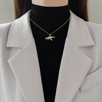 SMing Fashion acier inoxydable AK mitraillette collier de diamants pendentif plaqué or 18 carats bijoux de mode pour femmes