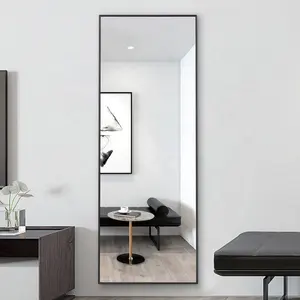 定制尺寸黑色框架地板支架全长镜子大全身尺寸站立壁挂式镜子玻璃