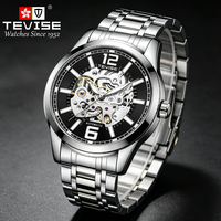 Montre squelette automatique mécanique de luxe TEVISE pour hommes avec boîtier en alliage, bracelet en acier inoxydable, étanche