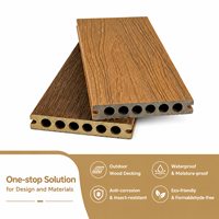 Plancher en composite WPC co-extrudé bois-plastique, résistant à l'humidité et à la décomposition, système de fixation par clipsage double, pour terrasse extérieure et jardin