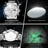 Montre OLEVS 3639, marque haut de gamme, originale, luxe, nouvelle montre à quartz pour homme, étanche, lumineuse, phase de lune.