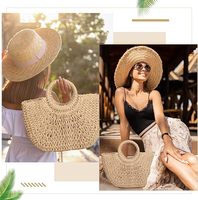 Sac fourre-tout d'été en paille tressée grande capacité pour femme, fait main, avec deux poignées, fermeture ouverte, idéal pour la plage