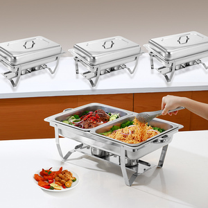 Restaurantbedarf: Edelstahl-Buffet-Ofen-Set mit klappbarem Deckel, Chafing Dish mit Speisenwärmer und Servierausrüstung - Product Image 3