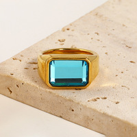 Bague femme européenne américaine rétro simple grand zircon populaire nouveau produit acier titane plaqué or 18k bijoux tendance