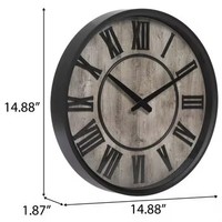 Jam Dinding Motif Kayu Lapuk Bingkai Hitam Bulat Jam Analog Angka Romawi Beroperasi dengan Baterai untuk Dekorasi Rumah Bergaya Rustic