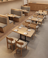 Combinaison Table et Chaises Personnalisée pour Restaurant de Nouilles, Style Japonais Simple, Snack Bar Commercial, Table en Contreplaqué, Banquette en Cuir et Bois