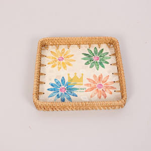 Vietnam Eco-Friendly Natural Rattan Mother Pearl Handmade Portable Serving <b>Tray</b> for Daily Food <b>Drink</b> Serving Table Organization - Product Image 4