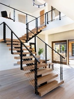 Escalier droit en bois avec éclairage LED et monte-escalier ouvert pour maison/hôtel/duplex/loft