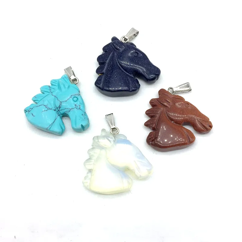 Natural Stone Charms Pendants Druzy Agate Connectors Carved Figurine Craft Angel HorseなどDIY Jewelry Making Supplies