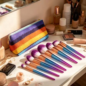 7Pcs Makeup Brush Set Soft Synthetic Nylon Hair Plastic Metal Handle Fan Flat <b>Blush</b> Cosmetic Brushes - Product Image 4