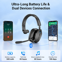 Headset Bluetooth Profesional untuk Pengemudi Truk, Desain Over-Ear Satu Telinga, Mikrofon ENC, Baterai 85 Jam, Headphone Nirkabel untuk Bekerja