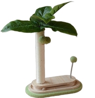 Tropische bananenblad sisal krabpaal, krabplank met massief houten voet, pluche bal met veer & hangende fruit speeltjes