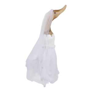 Statuetta di anatra in legno con velo e abito per decorazioni domestiche, bagno, ufficio, soggiorno, scultura - Product Image 1
