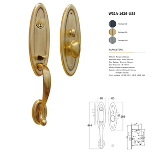 Serrure de porte classique à poignée longue en cuivre massif pour chambre à coucher, en bois, marron - Product Image 1