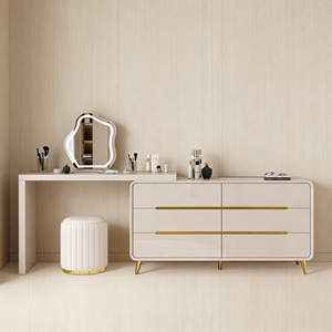 Table de toilette extensible de luxe moderne avec miroir LED, <span class=keywords><strong>commode</strong></span> à <span class=keywords><strong>6</strong></span> <span class=keywords><strong>tiroirs</strong></span> et tabouret pour chambre à coucher - Product Image 4
