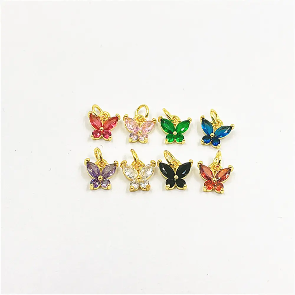 Wholesale 18K Gold Plated Brass Charms Colorful Zircon Butterfly Pendants For Necklace Bracelet Making