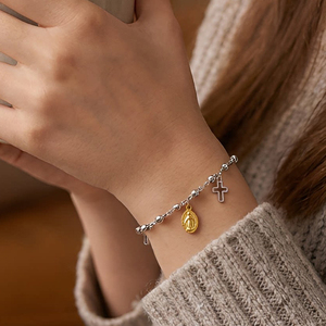 Bracelet en acier inoxydable tendance avec breloques croix et Vierge Marie pour femme, idéal pour la prière et le catholicisme - Product Image 2