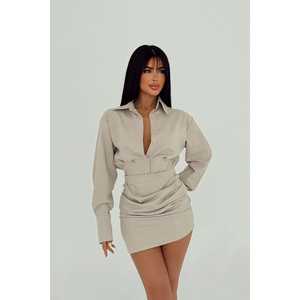 Robe Courte Crème Élégante et Décontractée à Col Chemise, Longueur Genou, Style Polyvalent pour le Quotidien, Effet Translucide, ODM pour Femme - Product Image 2