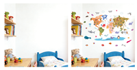 Novedad: Adhesivos de Pared de PVC Impermeables y Removibles con Impresión UV Ecológica para Habitaciones Infantiles, Mapa del Mundo Educativo, Dibujos Animados de Animales