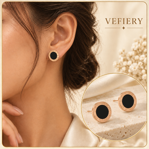 Pendientes de tuerca ovalados negros al por mayor con piedra, joyería en tono dorado - Product Image 2