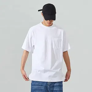 2024 new product hip hop oversize o neck men shorts sleeve 100 cotton t shirt custom logo plain T-shirt with pockets