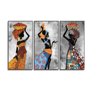 Cuadros Decorativos de Arte Africano de Mujeres Negras en Tríptico, Lienzos para Pared de Sala de Estar, Pósters y Cuadros Impresos al por Mayor - Product Image 1