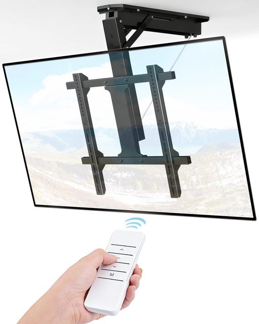 Factory Direct Heavy Duty Motorized Steel Ceiling TV Mount 40KG Load Capacity 75 Tilt VESA 200-600mm Remote Control Flip LCD
