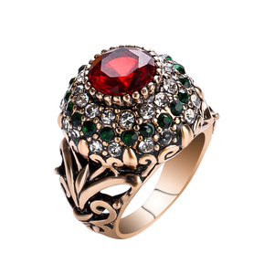 New Turkish Red <strong>Rings</strong> Antique Gold Color Women's Jewelry <strong>Golden</strong> Crown Green Crystal Finger <strong>Ring</strong> - Product Image 1