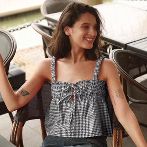 Women's Plaid O-Neck Slim Fit Breathable Casual Summer Woven Sleeveless Tank <b>Top</b> - Product Image 1