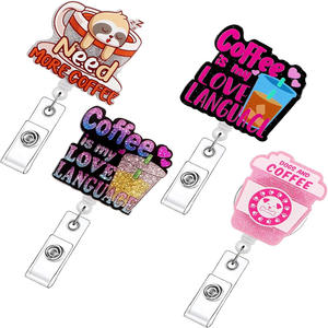 Koffie Cup Design Glitter Intrekbare Badge Haspel Met Sleutelhanger Voor Werknemers Rugzakken - Product Image 1