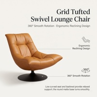 Fauteuil pivotant en cuir PU orange, fauteuil d'appoint ergonomique design avec base pivotante ronde en métal pour villa, hôtel, salon