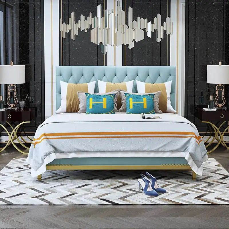 Tempat Tidur Penyimpanan Mebel Kamar Tidur Italia, dengan Sandaran Kulit untuk Set Furnitur Desainer Rumah Hotel