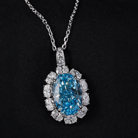 Collier pendentif en diamant de laboratoire ovale bleu fantaisie certifié IGI, or massif 14K 18K, micro-pavé halo, bijoux en diamant