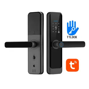 EUA madeira Door Handle Biometric Fingerprint Teclado Digital Eletrônico Ble Ttlock Ou tuya Smart digital Door Lock