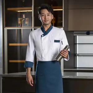 Uniforme do cozinheiro chefe cozinha padaria café food service cozinheiro respirável desgaste jaqueta chef