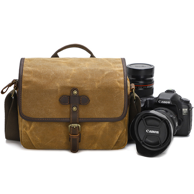 Retro Waxed Canvas Single-Shoulder Camera Bag DSLR Digital Camera Bag Photography Bag Casual Lens Storage Pouch