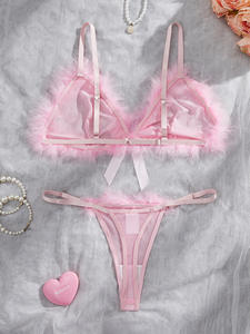 Nouvel ensemble de lingerie intime sexy en peluche pour la Saint-Valentin, deux pièces, soutien-gorge et culotte transparents, pour femme - Product Image 4