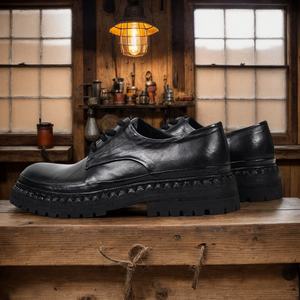 Goodyear, zapatos <span class=keywords><strong>Derby</strong></span> de cuero genuino hechos a mano para hombre, piel de vaca de grado superior, botas Chelsea ligeras directas de fábrica, plataforma duradera - Product Image 3