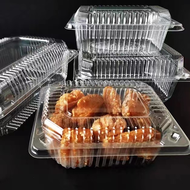 Custom Size Food Grade OPS Transparent Disposable Clamshell Boxes Food Containers for Fresh Fruit Cake Pastry Packaging