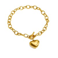 Bracelet en acier inoxydable en forme de cœur, best-seller, mode rétro pour femmes, polyvalent, bracelet en acier titane plaqué or 18 carats avec fermoir OT