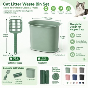 Ensemble de bac à litière pour chat, pelle et sacs à déchets, bac à litière en plastique avec pelle et sacs, rangement facile - Product Image 2
