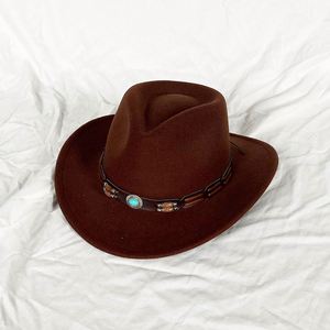 Chapeaux de cowboy occidentaux pour femmes, nouvelle collection 2024, style européen et américain, avec ceinture ornée de perles en bois, pour fêtes, voyages et usage quotidien, vente en gros - Product Image 4