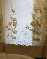 Haute Qualité Brodé Fleurs Motif Sheer S Pli Piste Rideau Moteur Système Salon Maison Rideaux