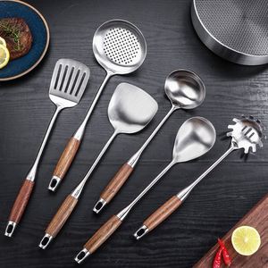 6 Pcs 304 Stainless Steel Kitchen Appliances Cooking <b>Tools</b> Stainless Steel Kitchen Utensils Set With Wooden Handle - Product Image 4